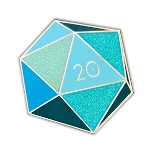 Aquamarine d20 - March birthstone - D&D/RPG enamel pin