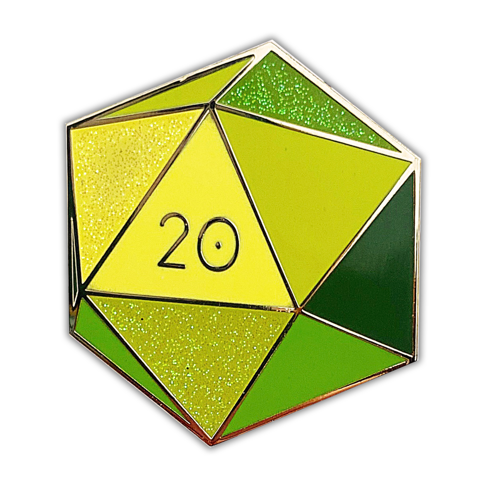 Peridot d20 - August birthstone - D&D/RPG enamel pin