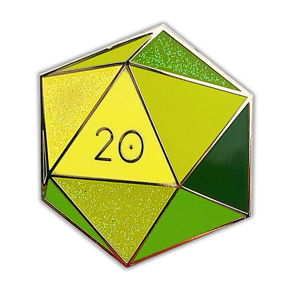 Peridot d20 - August birthstone - D&D/RPG enamel pin