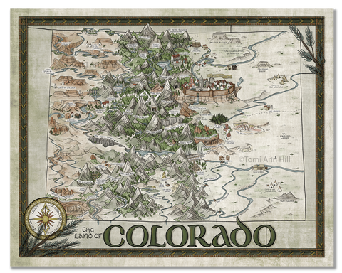 Hand drawn fantasy map of Colorado