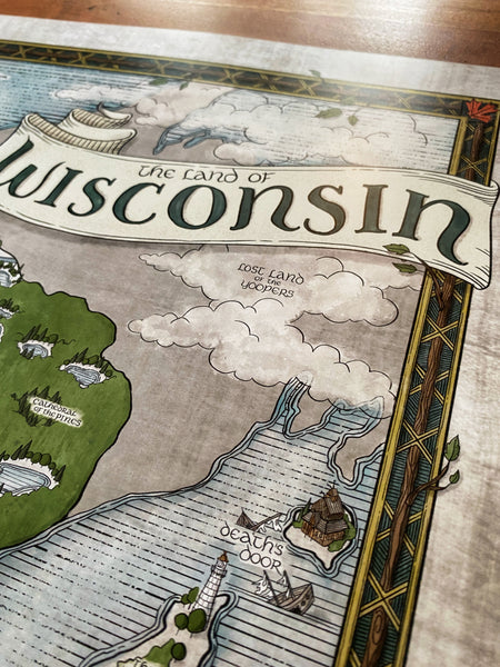 A closeup view of the title banner of the map.