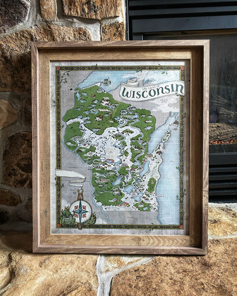 The 16x20 map in a wood frame.