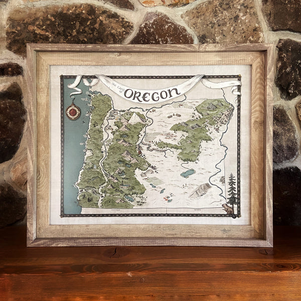 Oregon Map - Hand-drawn fantasy map of Oregon - 11x14 or 16x20 print