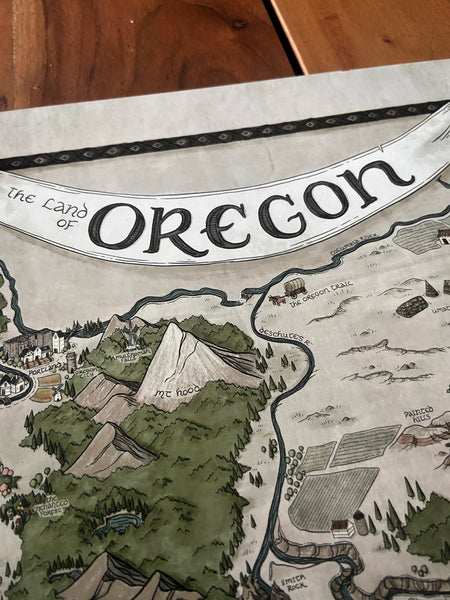 Oregon Map - Hand-drawn fantasy map of Oregon - 11x14 or 16x20 print