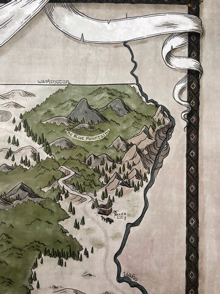Oregon Map - Hand-drawn fantasy map of Oregon - 11x14 or 16x20 print