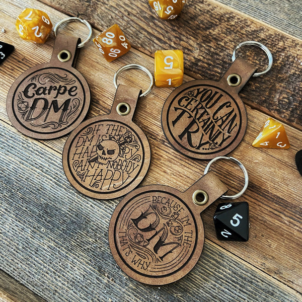 You Can Certainly Try - Dungeon Master Engraved Genuine Leather Keychain for D&D Lovers