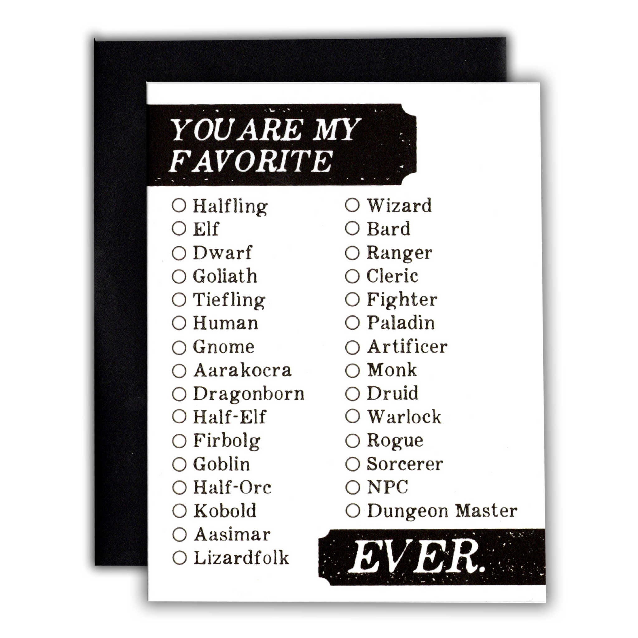 You're My Favorite Ever - D&D/RPG thank you/friendship/love card