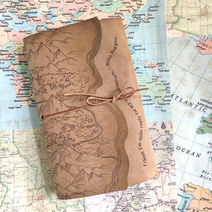 Fantasy Map Engraved Leather A5 Notebook Cover - refillable -