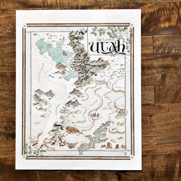 Utah Map - Hand-drawn fantasy map of Utah - 11x14  or 16x20 print