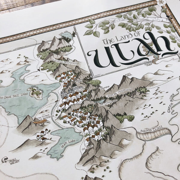 Utah Map - Hand-drawn fantasy map of Utah - 11x14  or 16x20 print