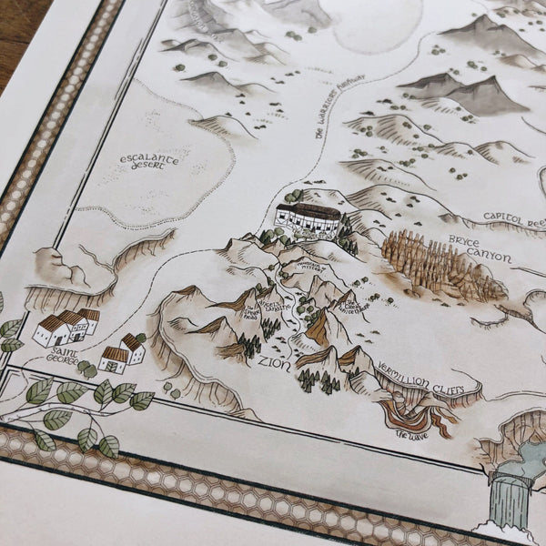 Utah Map - Hand-drawn fantasy map of Utah - 11x14  or 16x20 print