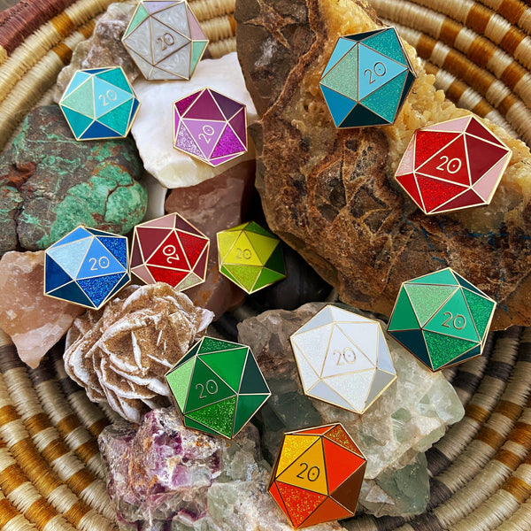 Sapphire d20 - September birthstone - D&D/RPG enamel pin