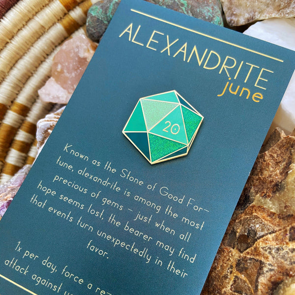 Alexandrite d20 - June birthstone - D&D/RPG enamel pin
