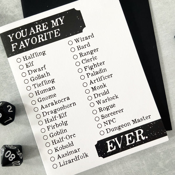You're My Favorite Ever - D&D/RPG thank you/friendship/love card