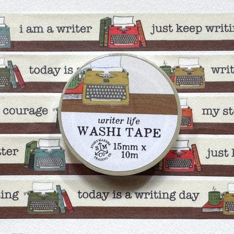 Writer Life Washi Tape - writing affirmations, gift for writers, writer gift, typewriter book washi