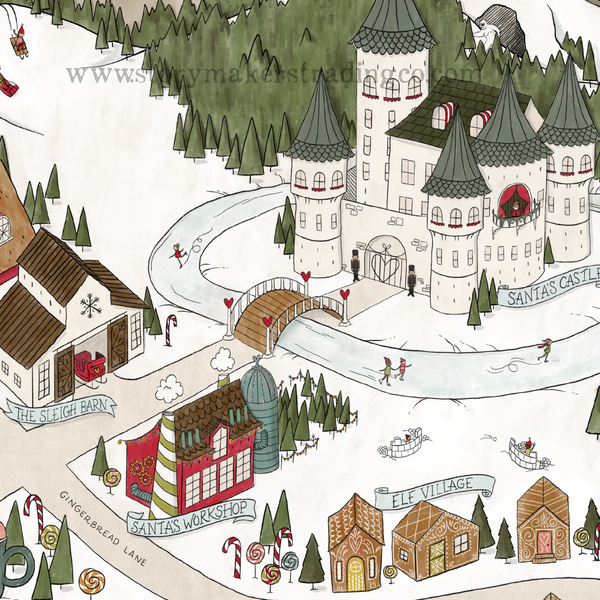 North Pole Fantasy Map - Hand-drawn fantasy map of the North Pole - 11x14  or 16x20 print