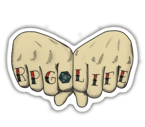 RPG life tattooed knuckles - tattoo flash style vinyl sticker - waterproof, UV-proof