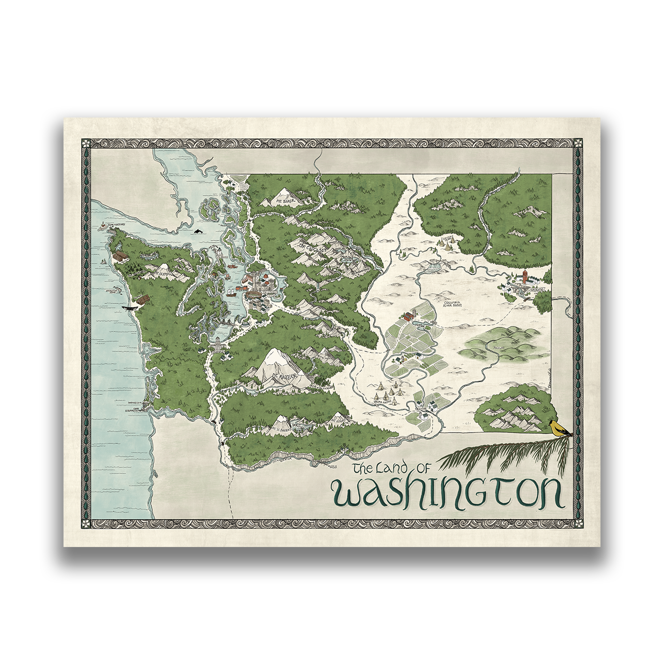 Washington Map - Hand-drawn fantasy map of Washington