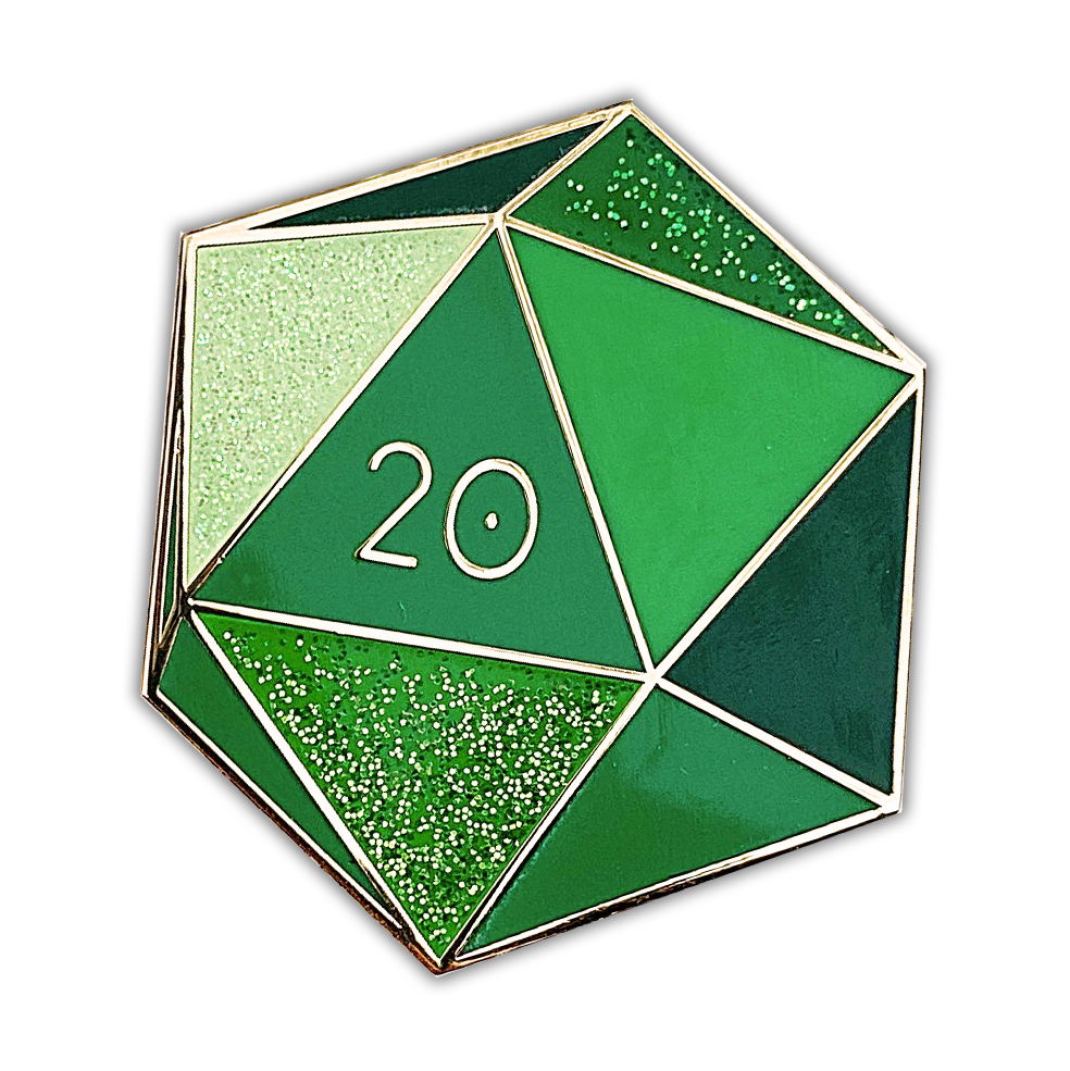 Emerald d20 - May birthstone - D&D/RPG enamel pin
