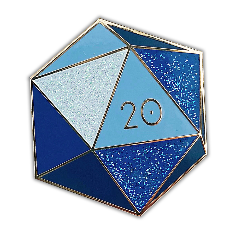 Sapphire d20 - September birthstone - D&D/RPG enamel pin