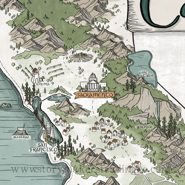 California Map - Hand-drawn fantasy map of California - 11x14  or 16x20 print