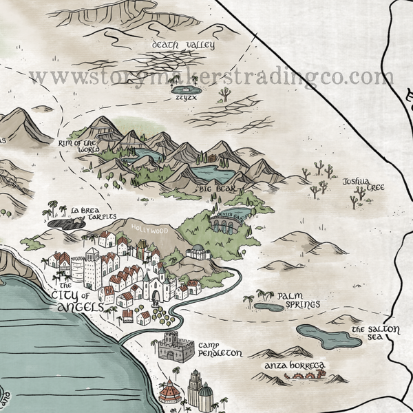California Map - Hand-drawn fantasy map of California - 11x14  or 16x20 print