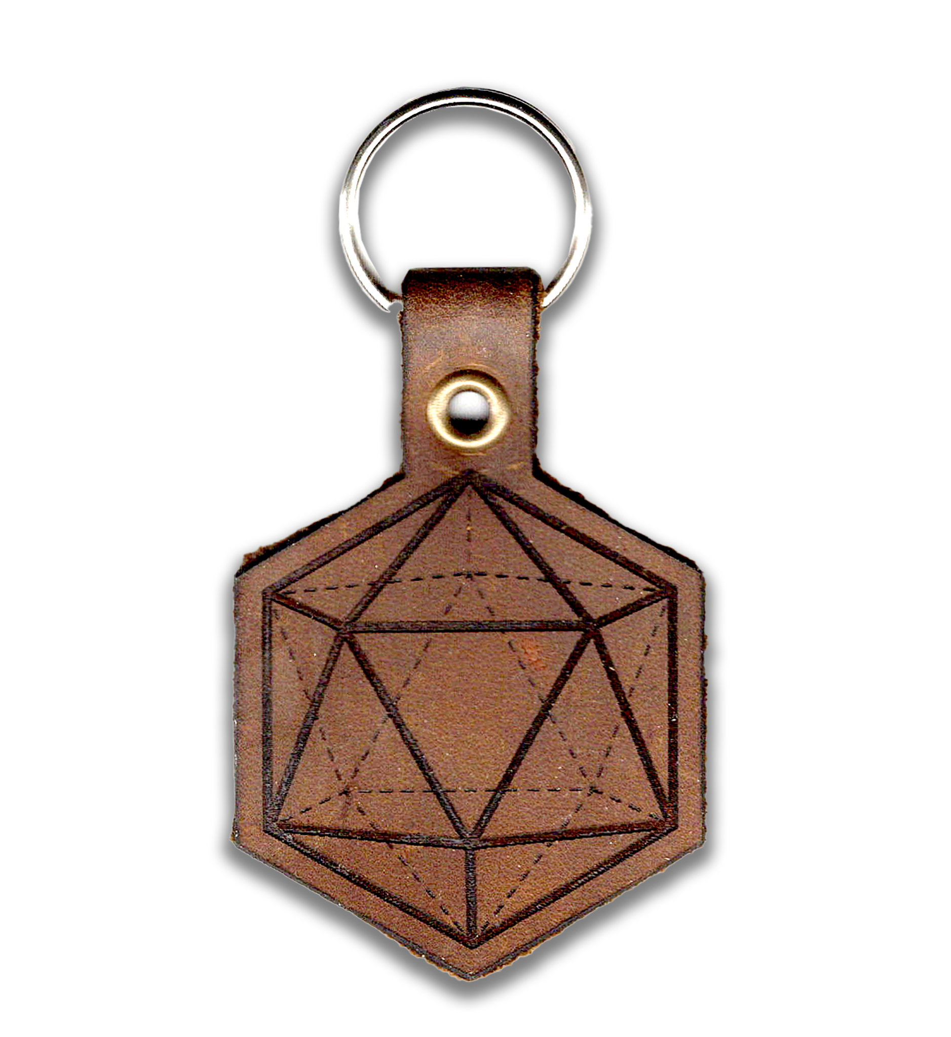 Geometric d20 - Engraved Genuine Leather Keychain