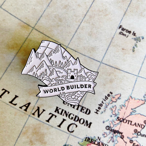 World Builder Enamel Pin B&W - for writers, crafters, makers, world builders