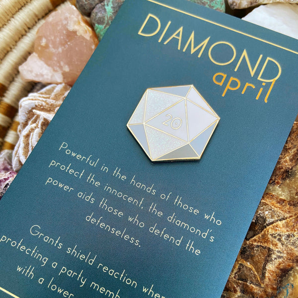 Diamond d20 - April birthstone - D&D/RPG enamel pin