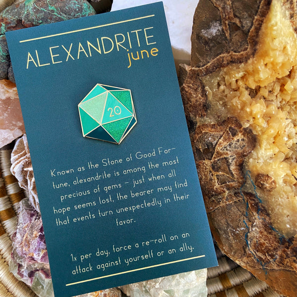 Alexandrite d20 - June birthstone - D&D/RPG enamel pin