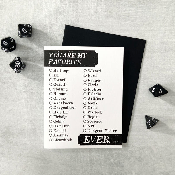 You're My Favorite Ever - D&D/RPG thank you/friendship/love card