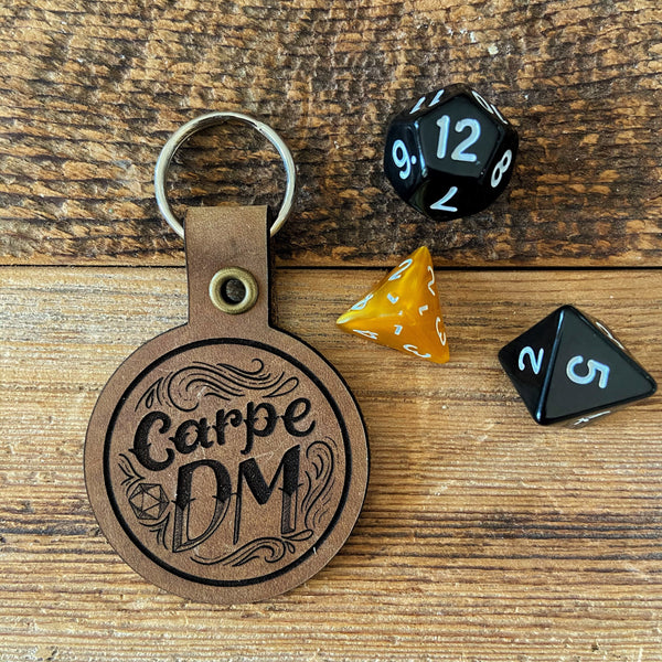 Carpe DM - Dungeon Master Engraved Genuine Leather Keychain for D&D Lovers
