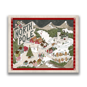 North Pole Fantasy Map - Hand-drawn fantasy map of the North Pole - 11x14  or 16x20 print