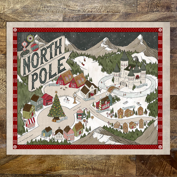 North Pole Fantasy Map - Hand-drawn fantasy map of the North Pole - 11x14  or 16x20 print